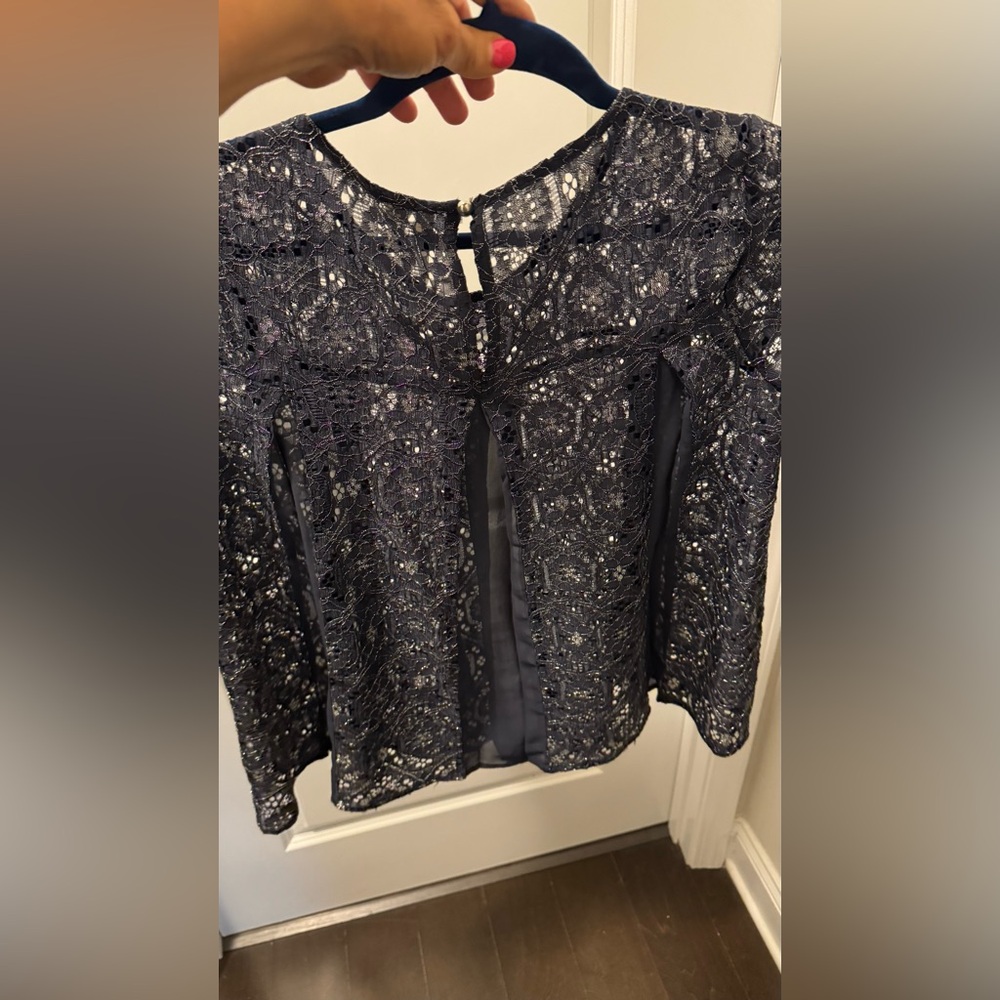 LC Lauren Conrad Black Lace Embellished 3/4 Sleeve Blouse